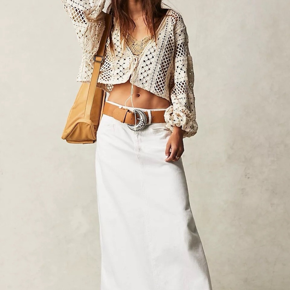 Free People We The Free "Come As You Are" White Denim Maxi Skirt - Picture 11 of 13